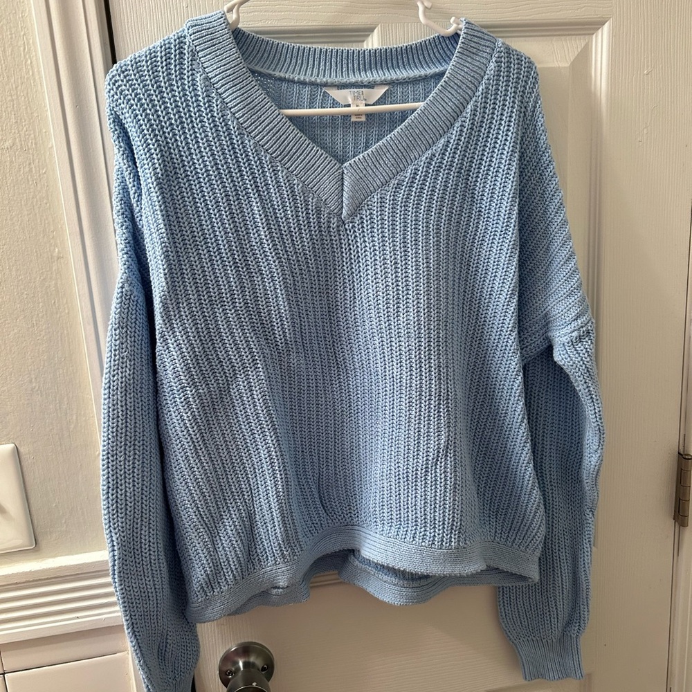 Light Blue V-Neck Knit Sweater
